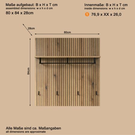 Garderobenpaneel Feliz in Evoke Eiche Wandgarderobe 80 x 84 cm