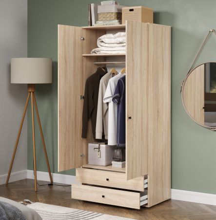 Kleiderschrank Purio in Sonoma Eiche hell Dreht�renschrank 2-t�rig 81 x 176 cm