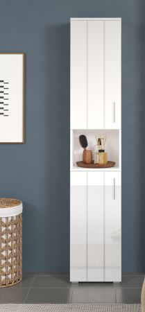 Badezimmer Hochschrank Bianco in wei� Hochglanz Badschrank 37 x 192 cm