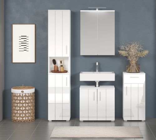 Badm�bel Set 4-teilig Bianco in wei� Hochglanz Badkombination 164 x 192 cm