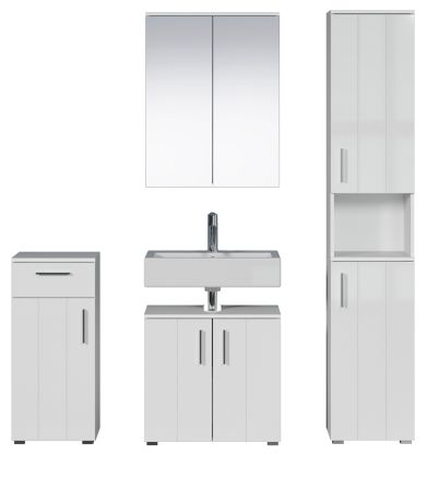Badm�bel Set 4-teilig Bianco in wei� Hochglanz Badkombination 164 x 192 cm