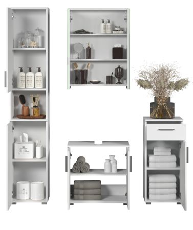 Badm�bel Set 4-teilig Bianco in wei� Hochglanz Badkombination 164 x 192 cm