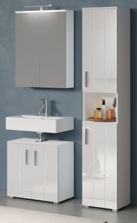 Badm�bel Set 3-teilig Bianco in wei� Hochglanz Badkombination 112 x 192 cm