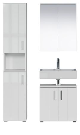 Badm�bel Set 3-teilig Bianco in wei� Hochglanz Badkombination 112 x 192 cm