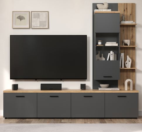 Wohnwand Groove in grau und Evoke Eiche Schrankwand 240 cm