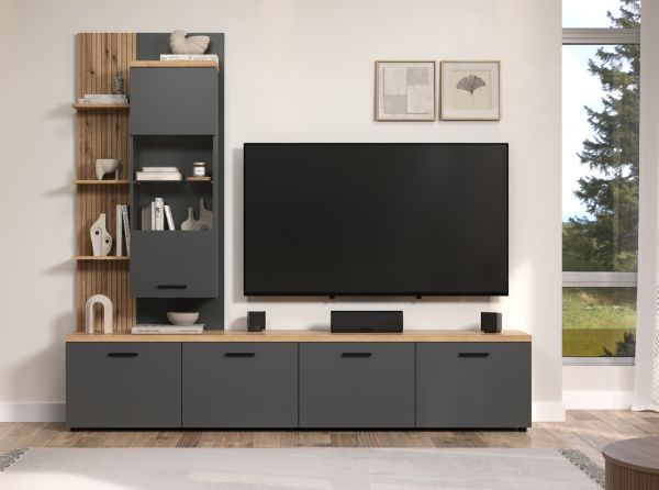 Wohnwand Groove in grau und Evoke Eiche Schrankwand 240 cm