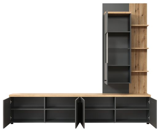 Wohnwand Groove in grau und Evoke Eiche Schrankwand 240 cm