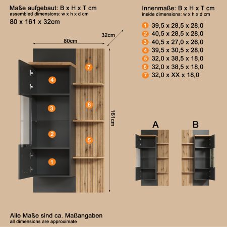 Wohnwand Groove in grau und Evoke Eiche Schrankwand 240 cm