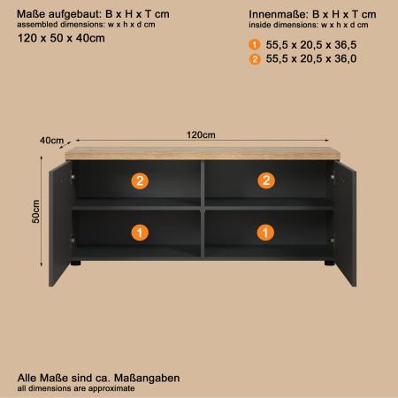 Wohnwand Groove in grau und Evoke Eiche Schrankwand 360 cm
