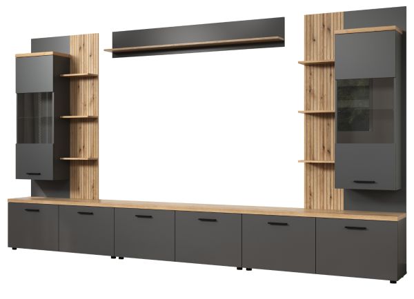 Wohnwand Groove in grau und Evoke Eiche Schrankwand 360 cm