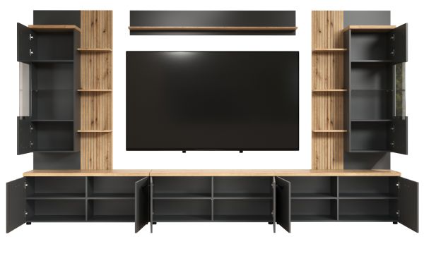 Wohnwand Groove in grau und Evoke Eiche Schrankwand 360 cm