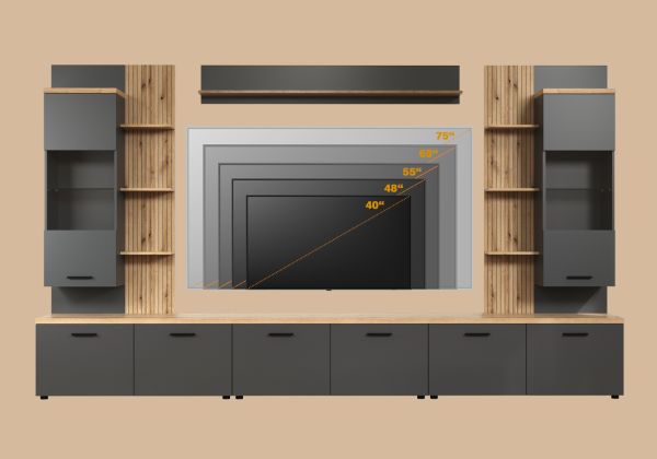 Wohnwand Groove in grau und Evoke Eiche Schrankwand 360 cm