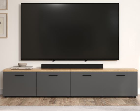TV-Lowboard Groove in grau und Evoke Eiche TV Unterteil 240 cm