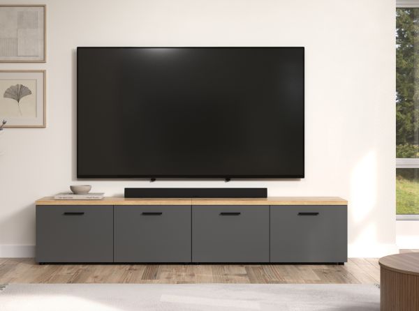TV-Lowboard Groove in grau und Evoke Eiche TV Unterteil 240 cm