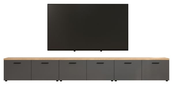 TV-Lowboard Groove in grau und Evoke Eiche TV Unterteil 360 cm