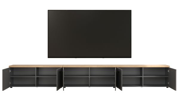 TV-Lowboard Groove in grau und Evoke Eiche TV Unterteil 360 cm