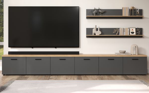 Wohnwand Groove in grau und Evoke Eiche Schrankwand 360 cm