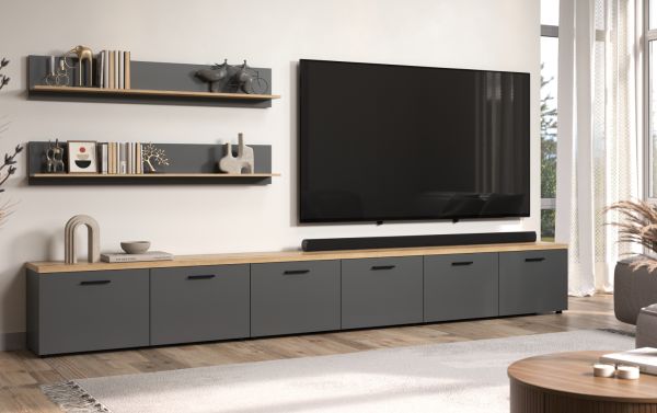 Wohnwand Groove in grau und Evoke Eiche Schrankwand 360 cm