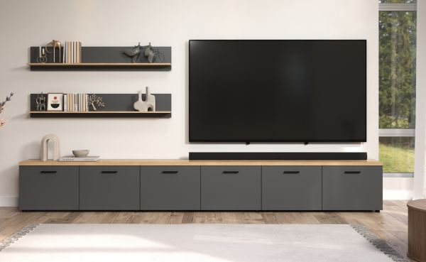Wohnwand Groove in grau und Evoke Eiche Schrankwand 360 cm