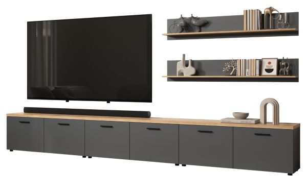 Wohnwand Groove in grau und Evoke Eiche Schrankwand 360 cm