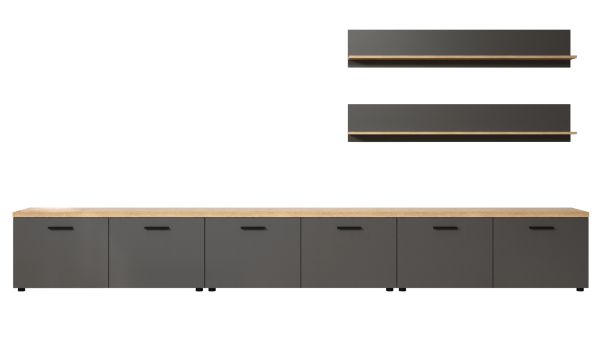 Wohnwand Groove in grau und Evoke Eiche Schrankwand 360 cm
