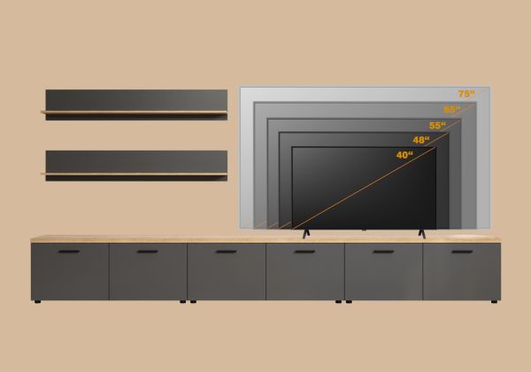 Wohnwand Groove in grau und Evoke Eiche Schrankwand 360 cm