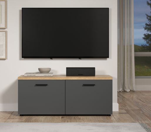 TV-Lowboard Groove in grau und Evoke Eiche TV Unterteil 120 cm