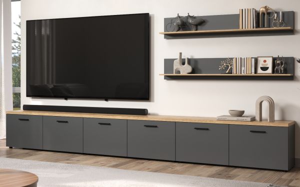 Wandboard Groove in grau und Evoke Eiche Wandregal 167 x 25 cm