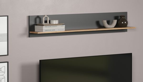 Wandboard Groove in grau und Evoke Eiche Wandregal 150 x 25 cm