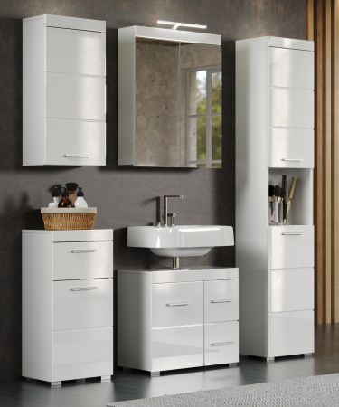 Badezimmer Waschbeckenunterschrank Adamo in wei� Hochglanz Badschrank 60 x 56 cm