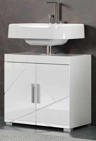 Badezimmer Waschbeckenunterschrank Adamo in wei� Hochglanz Badschrank 2-t�rig 60 x 56 cm