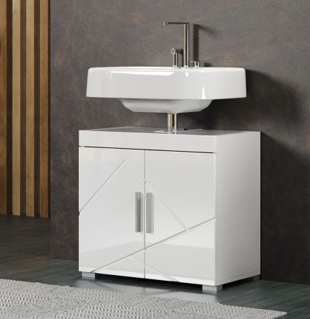 Badezimmer Waschbeckenunterschrank Adamo in wei� Hochglanz Badschrank 2-t�rig 60 x 56 cm