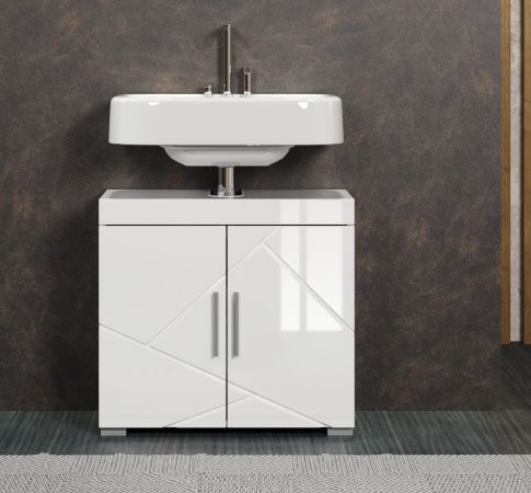 Badezimmer Waschbeckenunterschrank Adamo in wei� Hochglanz Badschrank 2-t�rig 60 x 56 cm