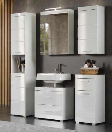 Badezimmer Waschbeckenunterschrank Adamo in wei� Hochglanz Badschrank 60 x 56 cm