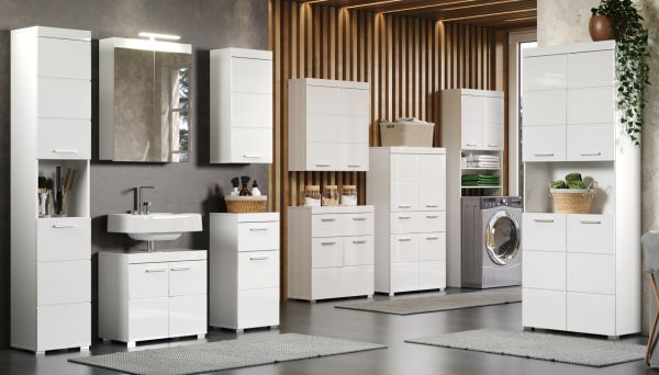 Badezimmer Waschbeckenunterschrank Adamo in wei� Hochglanz Badschrank 60 x 56 cm