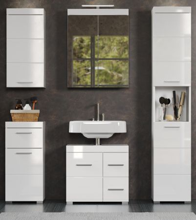 Badezimmer Badm�bel Set Adamo in wei� Hochglanz Badkombination 5-teilig 163 x 190 cm