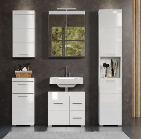 Badezimmer Badm�bel Set Adamo in wei� Hochglanz Badkombination 5-teilig 163 x 190 cm