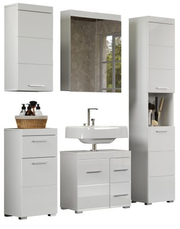 Badezimmer Badm�bel Set Adamo in wei� Hochglanz Badkombination 5-teilig 163 x 190 cm