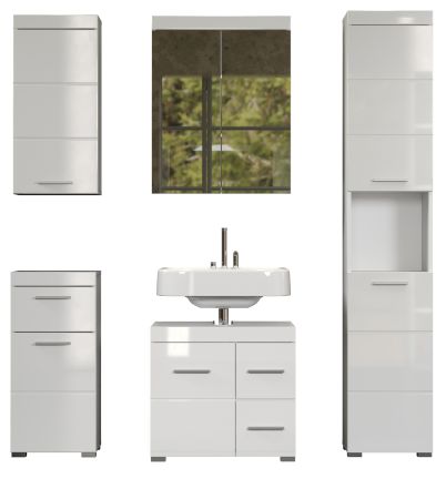 Badezimmer Badm�bel Set Adamo in wei� Hochglanz Badkombination 5-teilig 163 x 190 cm