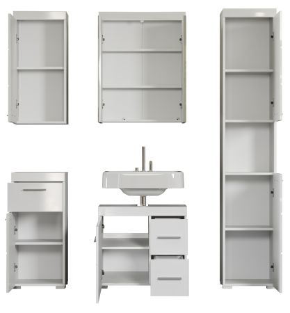 Badezimmer Badm�bel Set Adamo in wei� Hochglanz Badkombination 5-teilig 163 x 190 cm
