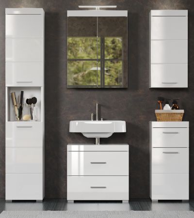 Badezimmer Badm�bel Set Adamo in wei� Hochglanz Badkombination 5-teilig 163 x 190 cm