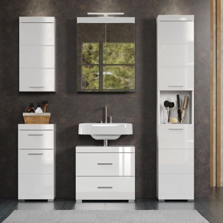 Badezimmer Badm�bel Set Adamo in wei� Hochglanz Badkombination 5-teilig 163 x 190 cm