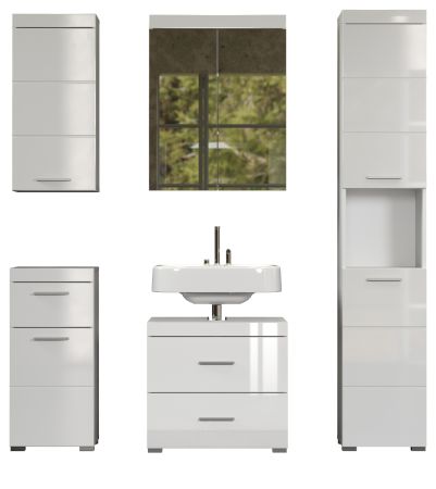 Badezimmer Badm�bel Set Adamo in wei� Hochglanz Badkombination 5-teilig 163 x 190 cm