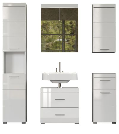 Badezimmer Badm�bel Set Adamo in wei� Hochglanz Badkombination 5-teilig 163 x 190 cm