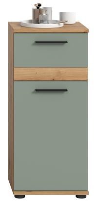 Badezimmer Kommode Bailey in Salbei und Artisan Eiche Badschrank 35 x 79 cm