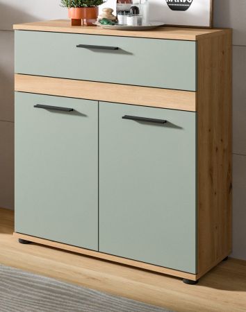 Badezimmer Kommode Bailey in Salbei und Artisan Eiche Badschrank 70 x 79 cm