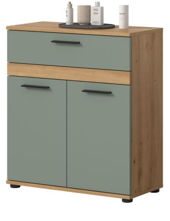 Badezimmer Kommode Bailey in Salbei und Artisan Eiche Badschrank 70 x 79 cm