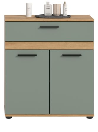 Badezimmer Kommode Bailey in Salbei und Artisan Eiche Badschrank 70 x 79 cm