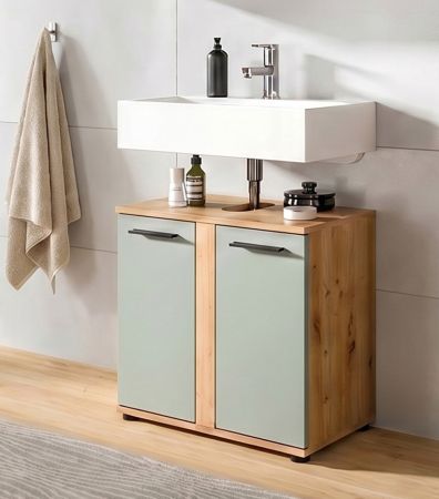 Waschbeckenunterschrank Bailey in Salbei und Artisan Eiche Badezimmer Unterschrank 60 cm