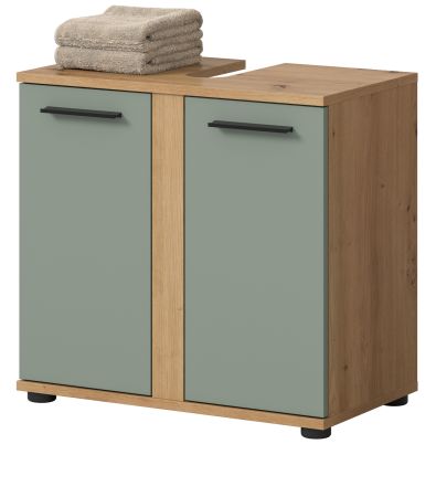 Waschbeckenunterschrank Bailey in Salbei und Artisan Eiche Badezimmer Unterschrank 60 cm